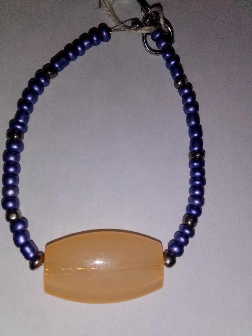 Beaded Stretch Bracelet with Blue and Cream Accent